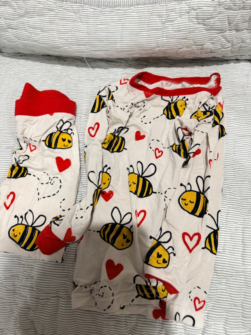 Little Sleepies White Bee Print Pajama Top with Red Trim